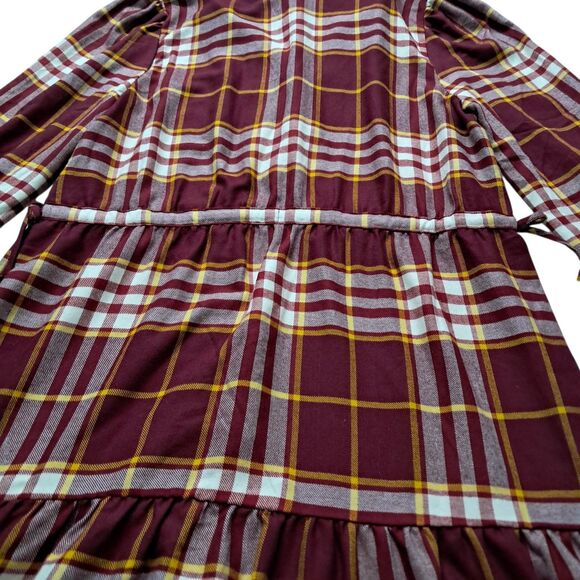 NWT Loft Dress Women's Large Petite Red‎ Mini Plaid Side Tie Flare Tiered Fall - Picture 7 of 13